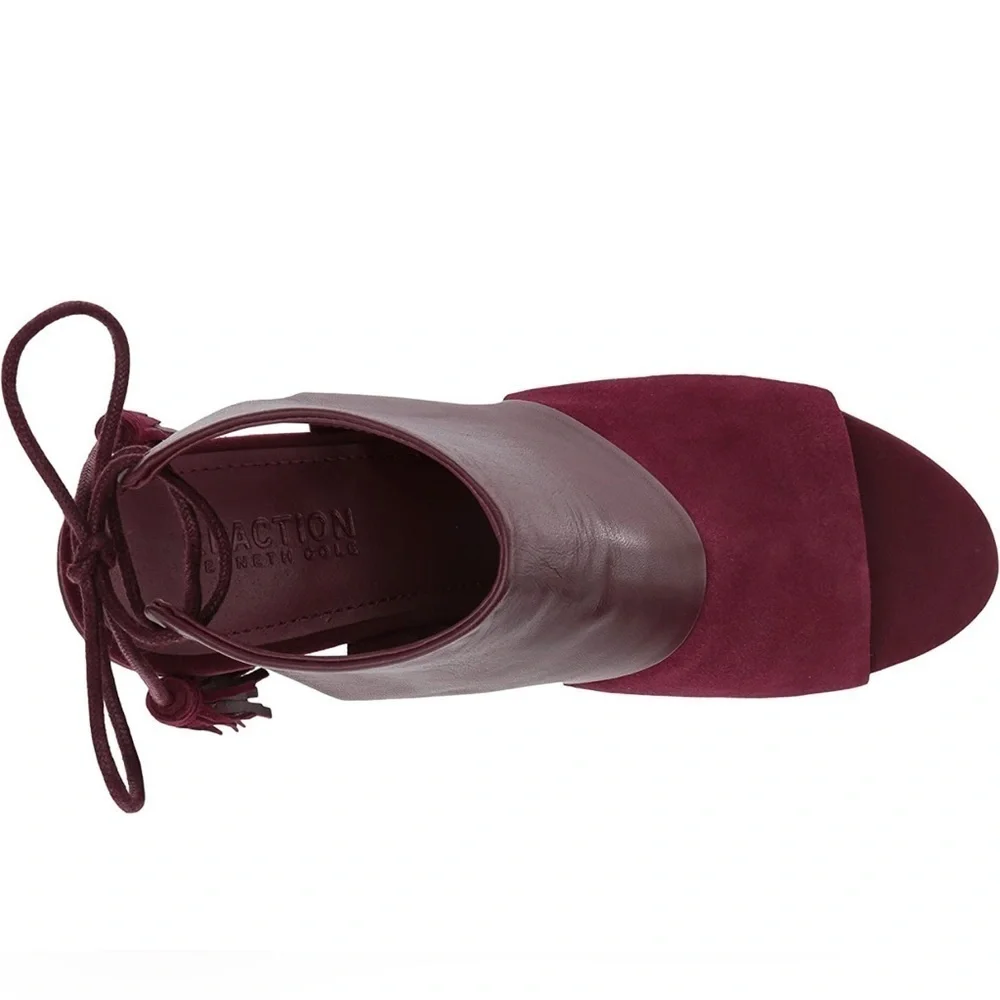 NEW Kenneth Cole Reaction Reach The Stars Peep Toe Burgundy Leather Bootie - Picture 8 of 16